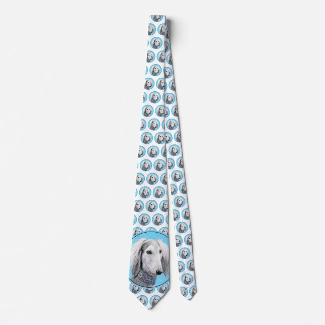 Saluki (Silver) Painting - Cute Original Dog Art Tie (Front)