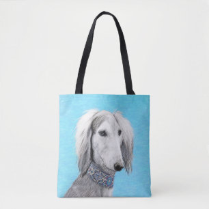 Saluki (Silver) Painting - Cute Original Dog Art Tote Bag