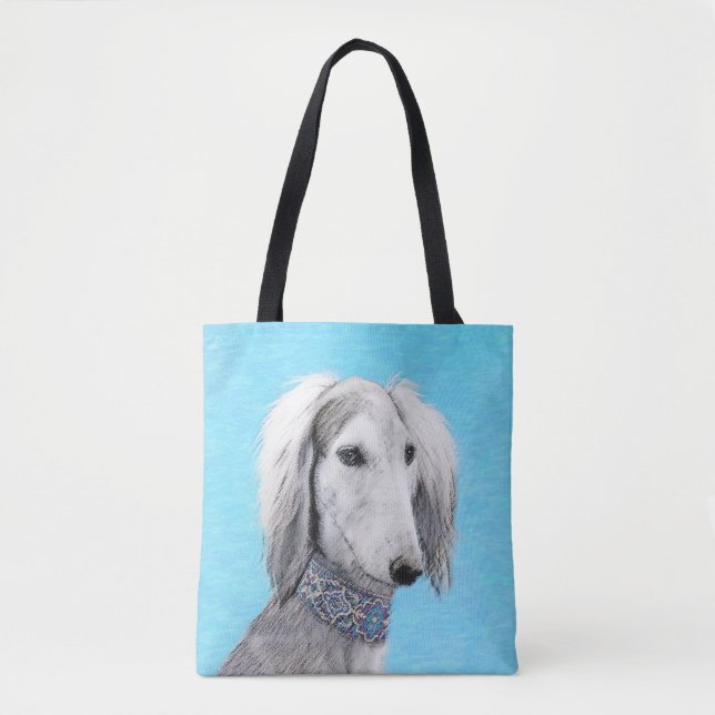 Saluki (Silver) Painting - Cute Original Dog Art Tote Bag (Front)