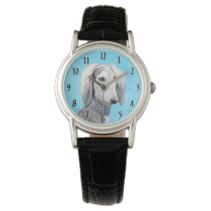 Saluki (Silver) Painting - Cute Original Dog Art Watch