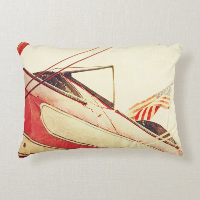 "Salute" Antique Biplane Red  Decorative Cushion (Front)