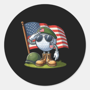 Salute Golf American Usa Flag Memorial Day 4th Of Classic Round Sticker