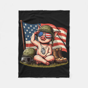 Salute Pig American Usa Flag Memorial Day 4th Of J Fleece Blanket
