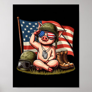 Salute Pig American Usa Flag Memorial Day 4th Of J Poster