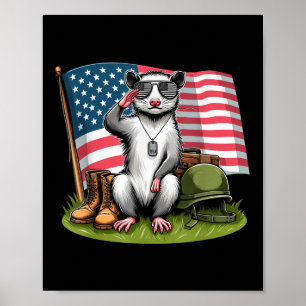 Salute Possum American Usa Flag Memorial Day 4th O Poster