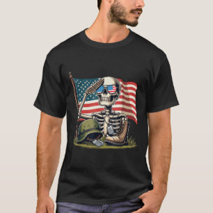 Salute Skeleton American Usa Flag Memorial Day 4th T-Shirt
