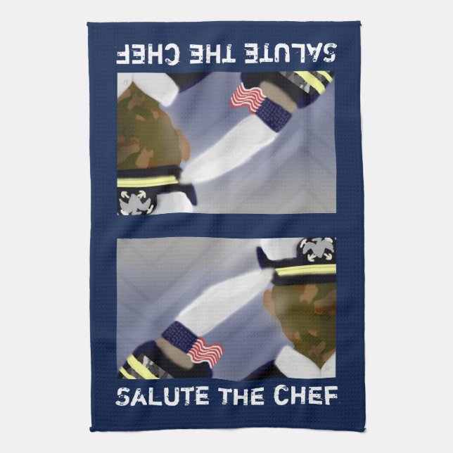 Salute the Chef Veteran Blue Tea Towel (Vertical)