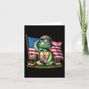 Salute Turtle American Usa Flag Memorial Day 4th O Card