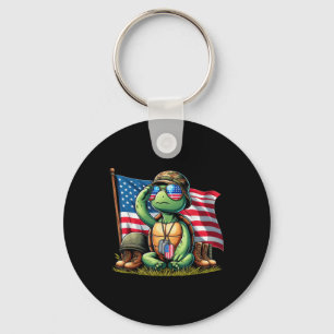 Salute Turtle American Usa Flag Memorial Day 4th O Key Ring