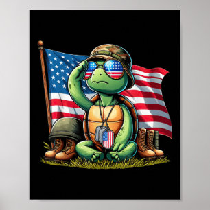 Salute Turtle American Usa Flag Memorial Day 4th O Poster