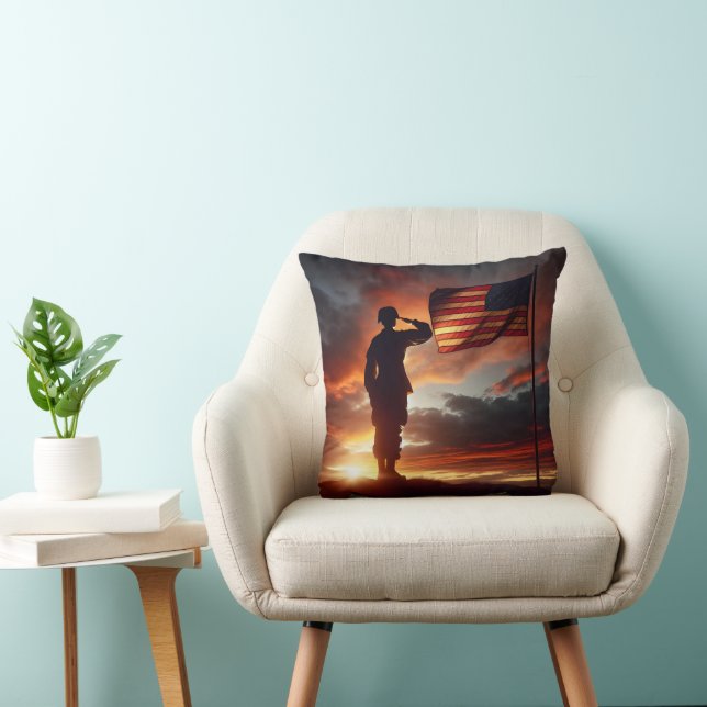 Saluting American Soldier  Cushion (Chair)