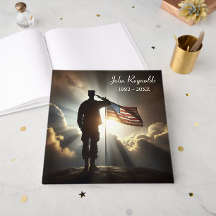 Saluting American Soldier For Memorial Service Guest Book