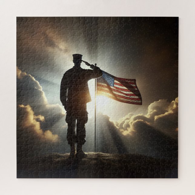 Saluting American Soldier  Jigsaw Puzzle (Horizontal)