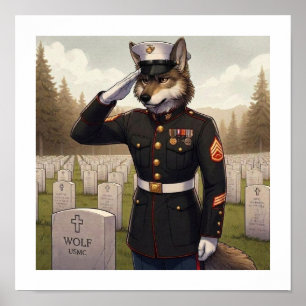 Saluting Marine Corps Wolf Poster