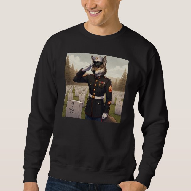 Saluting Marine Corps Wolf  Sweatshirt (Front)