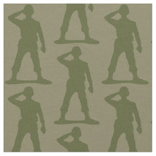 Saluting Soldier Camo Green Silhouette Fabric
