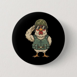 Saluting Soldier Chicken Military Rooster Army For 6 Cm Round Badge