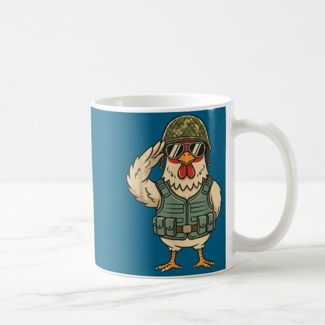 Saluting Soldier Chicken Military Rooster Army For Coffee Mug (Right)