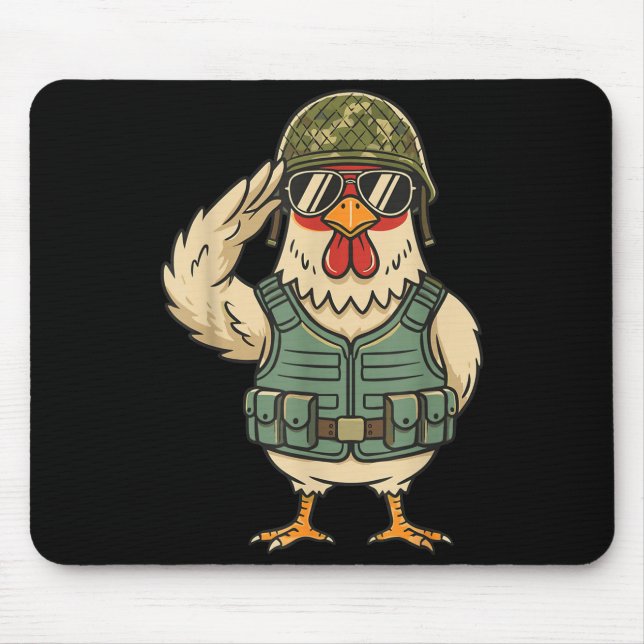 Saluting Soldier Chicken Military Rooster Army For Mouse Pad (Front)