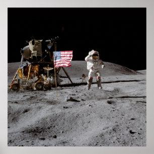 Saluting The U.S. Flag On The Moon Poster