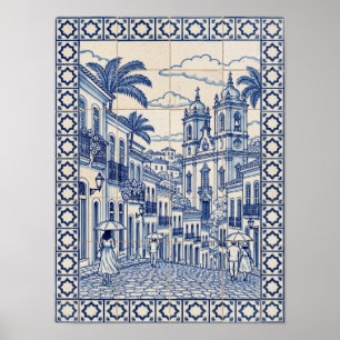Salvador Bahia Brazil Blue Portuguese Azulejo Art Poster