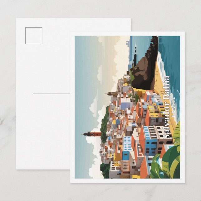 Salvador Bahia Brazil Vintage Travel Illustration Postcard (Front/Back)