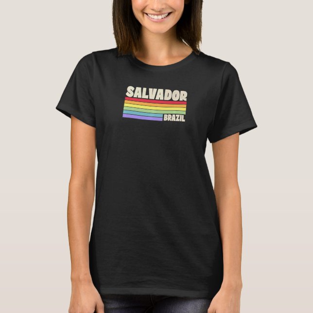 Salvador Brazil Rainbow Gay Pride Merch Retro 70s  T-Shirt (Front)