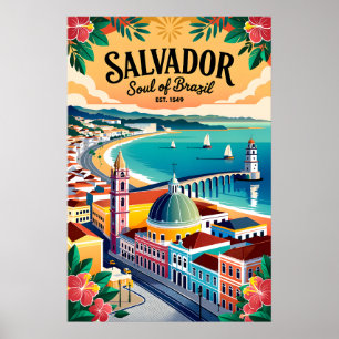 Salvador Brazil Retro Travel Poster Art