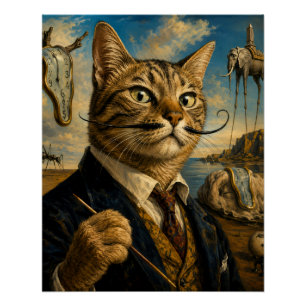 Salvador Dalí Cat Self Portrait   Funny Surrealist Poster