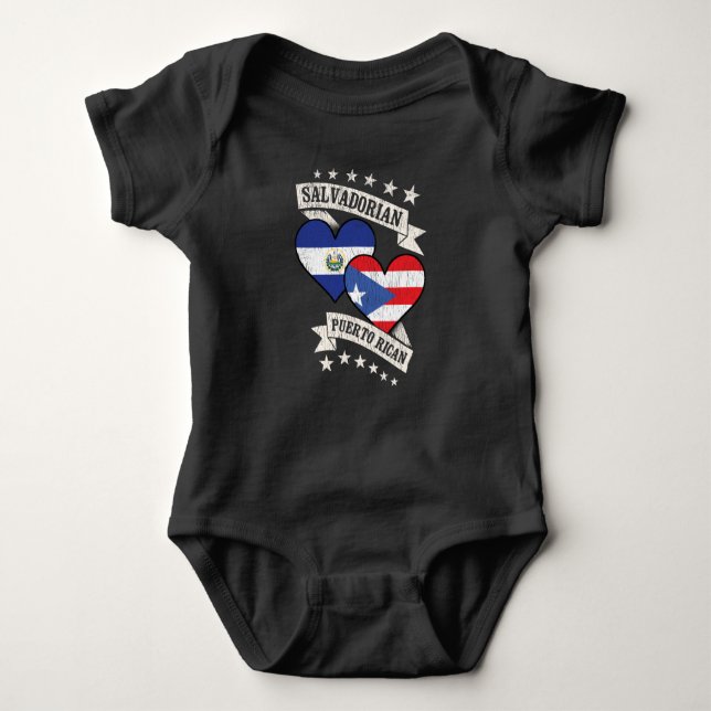 Salvadorian Puerto Rican Heart Flags El Salvador P Baby Bodysuit (Front)