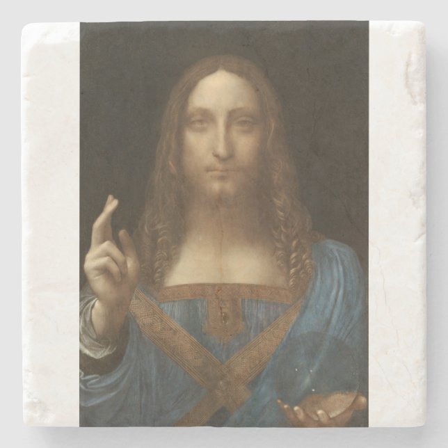 Salvator Mundi by Leonardo da Vinci Stone Coaster (Front)