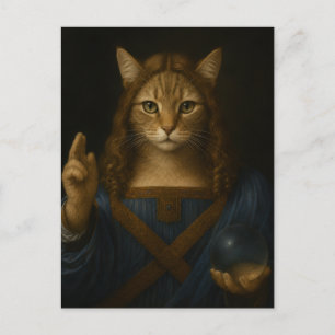 Salvator Mundi Cat Renaissance Parody Art Postcard
