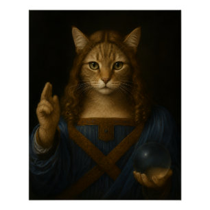 Salvator Mundi Cat Renaissance Parody Art Poster