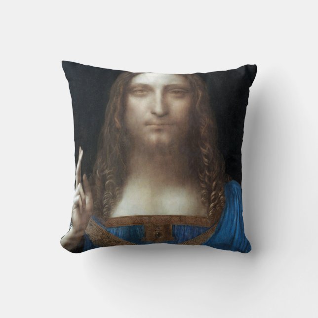 Salvator Mundi, Jesus Christ, Leonardo da Vinci Cushion (Front)