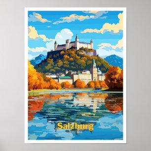 Salzburg Austria Art Vintage Travel Illustration Poster