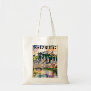 Salzburg Austria Castle Watercolor Painting Tote Bag