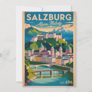 Salzburg Austria Retro Skyline Cityscape Travel  Holiday Card