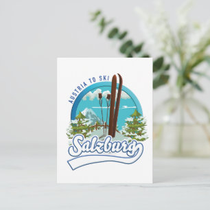 Salzburg austria to ski logo. postcard