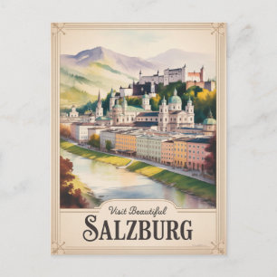 Salzburg Austria Travel Watercolor Painting Postcard