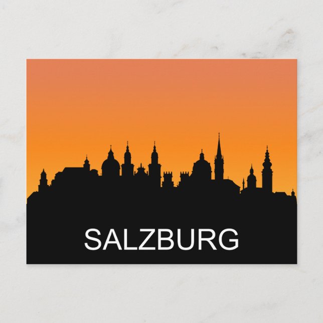 Salzburg silhouette, summer sunset illustration postcard (Front)