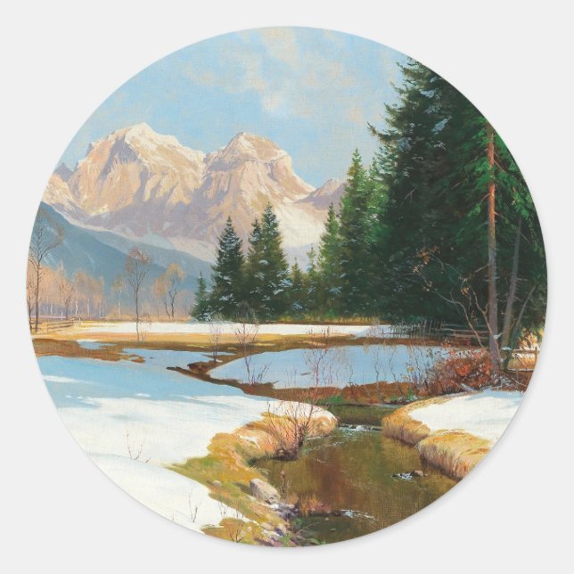Salzburger Alps-View, Winter  Classic Round Sticker (Front)