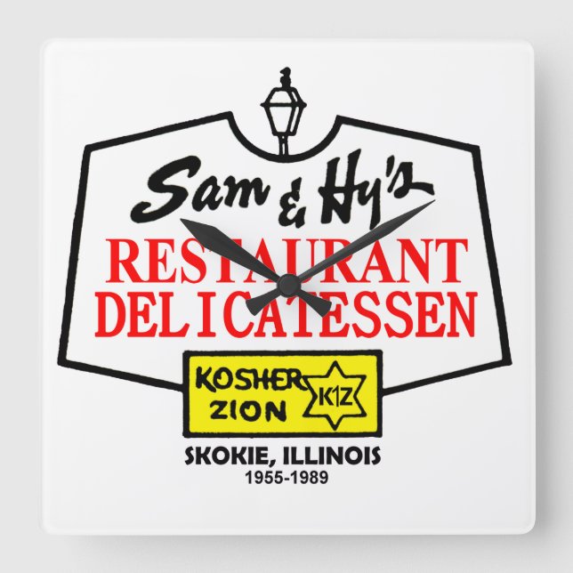 Sam & Hy's Delicatessen, Skokie, IL. (1955-1989) Square Wall Clock (Front)