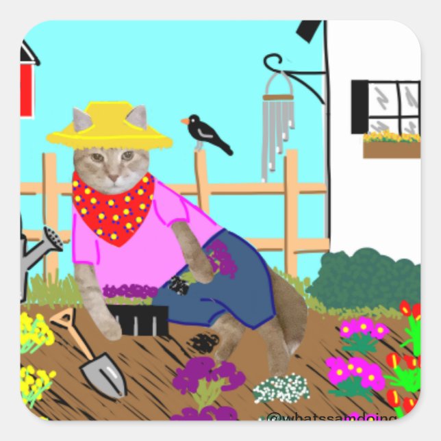 Sam Le Cat Gardening Sticker (Front)