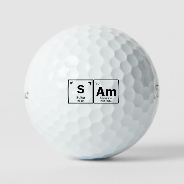 'SAM' Periodic Table of Elements Name Fun Gift Golf Balls (Front)