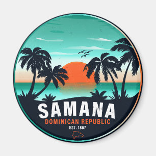 Samaná Beach Dominican Retro Sunset Souvenir 60s Magnet