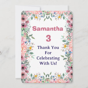 Samantha Floral Thank You Card, 3rd Birthday Card