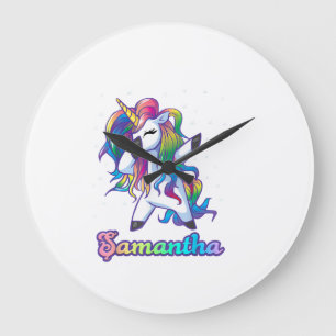 SAMANTHA Name Personalised Custom Rainbow Unicorn Large Clock