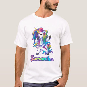 SAMANTHA Name Personalized Custom Rainbow Unicorn T-Shirt