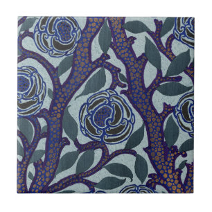 Samarkand inspired Floral Pattern Art Nouveau Ceramic Tile