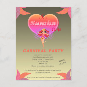 Samba dance brazilian carnival Invitation Postcard